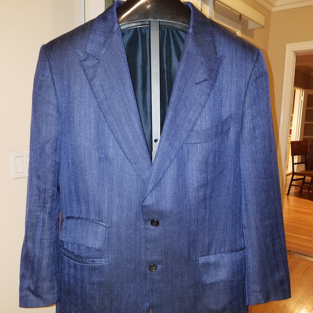 Tom Ford Blue Harringbone Blazer Mens 54L EU